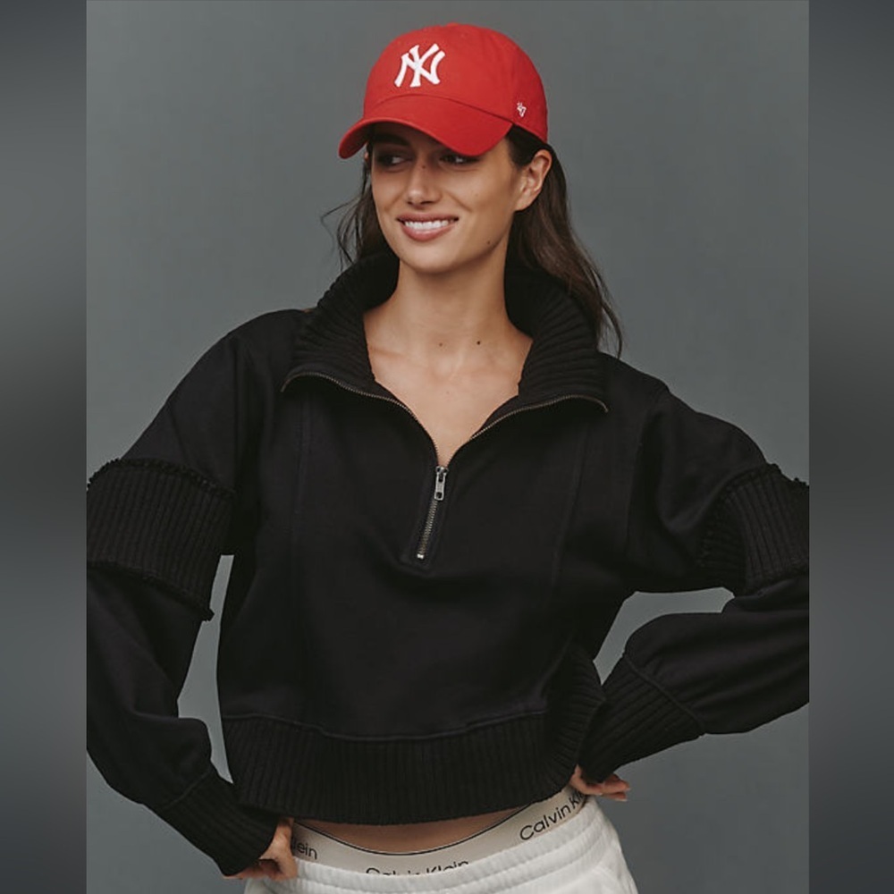 Black Half-Zip Ribbed Pullover Sweater - Calvin Klein
